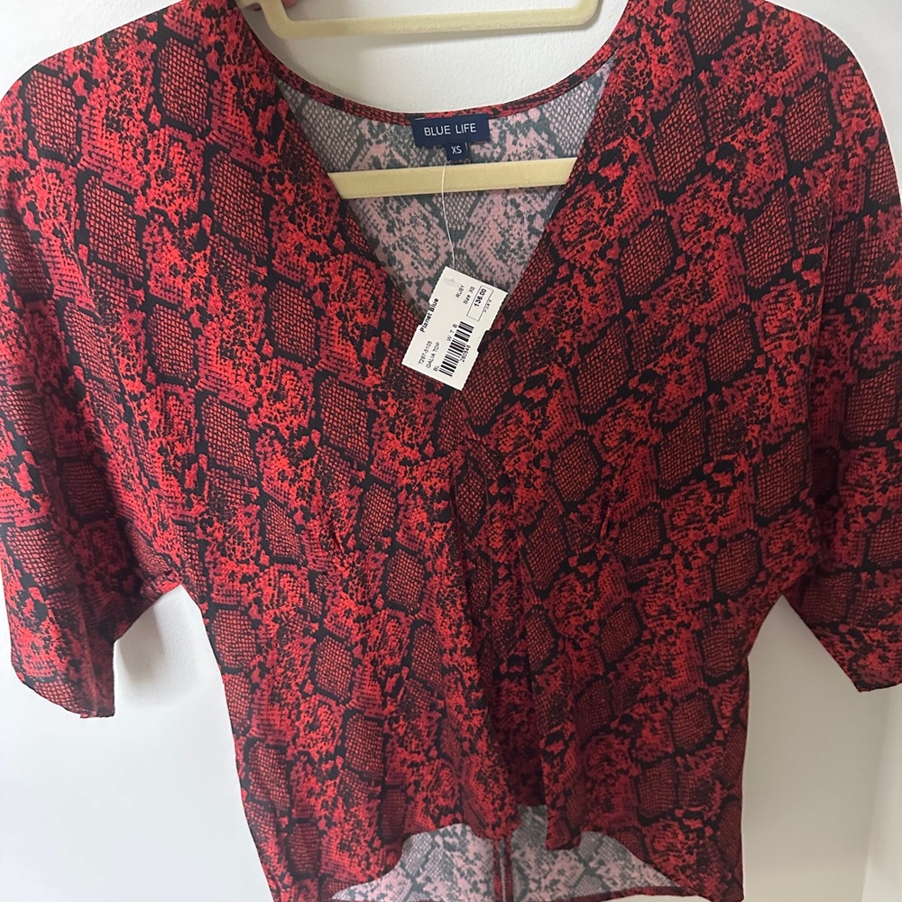 Blue Life Red Snake Print Blouse